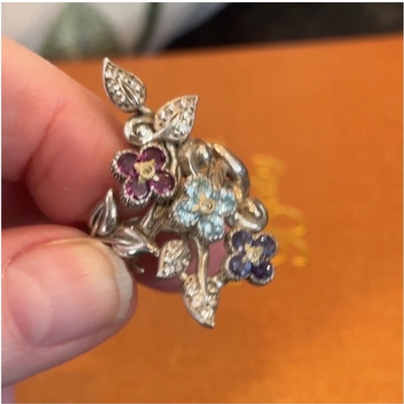 BARBARA BIXBY LOTUS FLOWER RING STERLING 925 RHODOLITE IOLITE TOPAZ GEMS 7.5 EUC - Picture 12 of 16